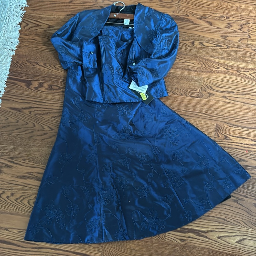 3 piece embroidered taffeta skirt, jacket & top